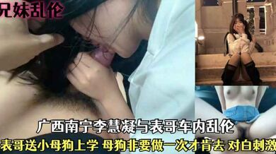 【兄妹乱伦】 广西南宁李慧凝与表哥车内乱伦，表哥送小母狗上学，母狗非要做一次才肯去！对白刺激。